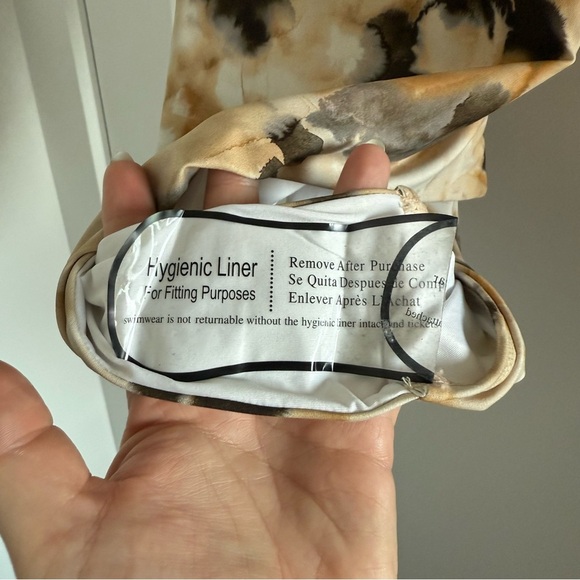 BCBG brown & tan abstract print one-piece strappy swimsuit - 14 (XL) NWT - Picture 6 of 6